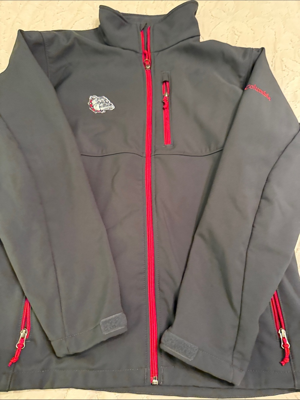 UGA Columbia Dark Gray Softshell fleece Jacket with Red Zippers